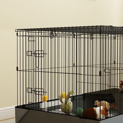 PawHut Guinea Pig Cage, 2 in 1 Rabbit Cage Pet Playpen for Hedgehogs, Black