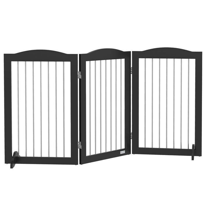 PawHut Foldable Dog Gate- Freestanding Pet Gate with Support Feet-Black