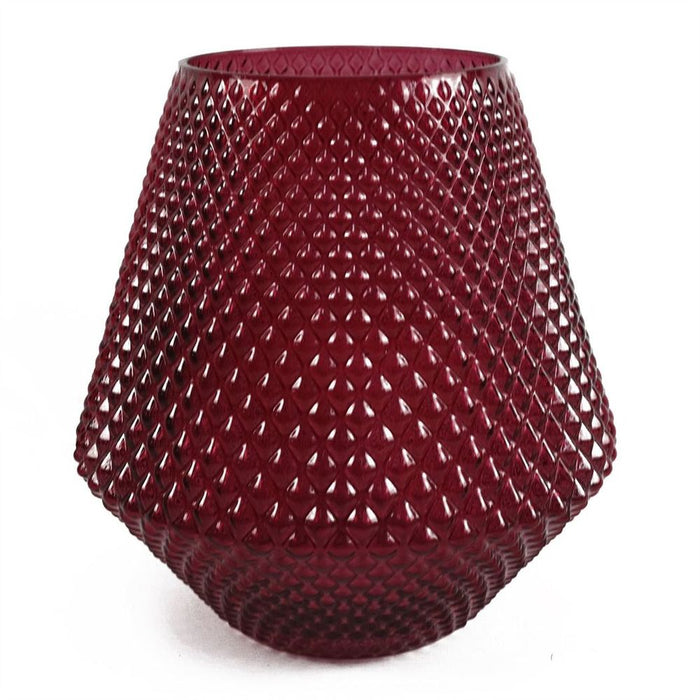 Premium Pink Glass Vase: 23cm Diamond Embossed. Perfect for Showcasing Flowers. Hand-finished for Unique Variations.