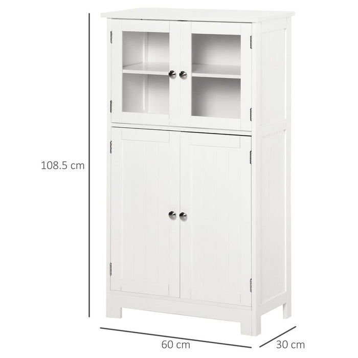 Bathroom Floor Storage Cabinet with Glass Doors - White