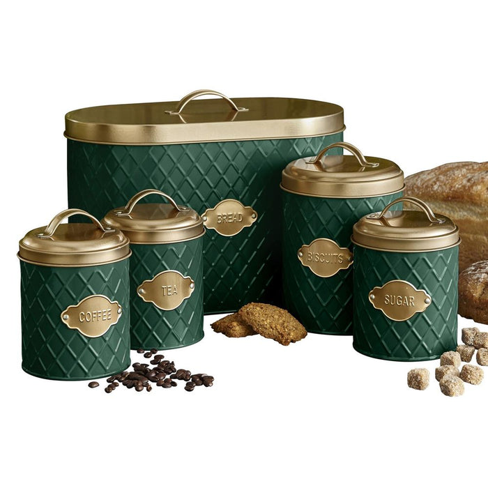 Premium 5 Piece Kitchen Canister Set - Elegant Emerald Green Design for Fresh and Organized Storage