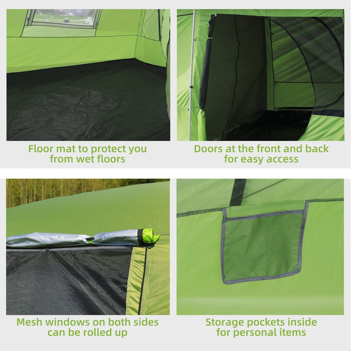 Outsunny Two Room Dome Tent w/Porch for 4-8 Man, Camping Backpacking Shelter w/Mesh Windows, Zipped Doors, Lamp Hook & Portable Carry Bag