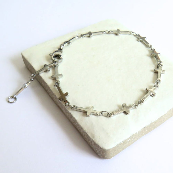 Cross Chain Silver Bracelet | Ideal Gift for Girl or Woman