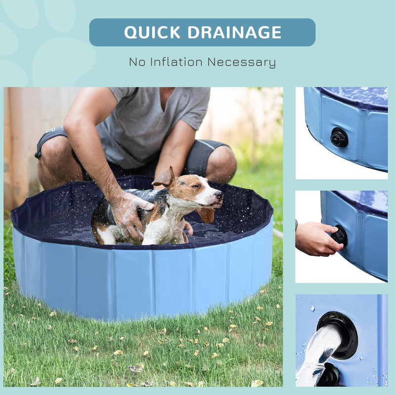 PawHut Foldable Dog Paddling Pool Pet Cat Swimming Pool Indoor/Outdoor Collapsible Summer Bathing Tub Shower Tub Puppy Washer (Φ100 x 30H cm, Blue), D01-012BU