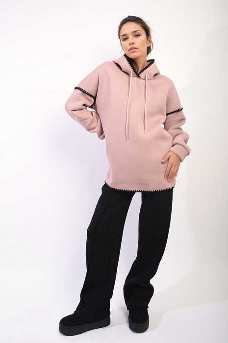 Bella Blanket Stitch Knitted Hoodie - Cozy and Stylish for Chilly Days!