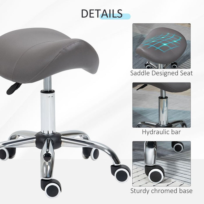 HOMCOM PU Leather Saddle Stool: Adjustable Height, Molded Padded Seat, Professional Salon Quality