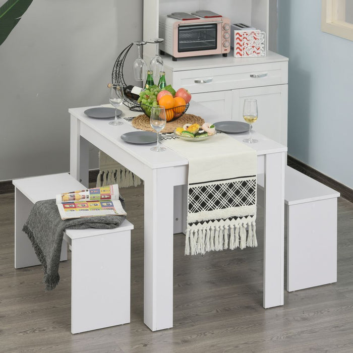 Modern White Particle Board Dining Set - Table & Benches - High-Quality & Compact - Perfect for Home & Small Businesses