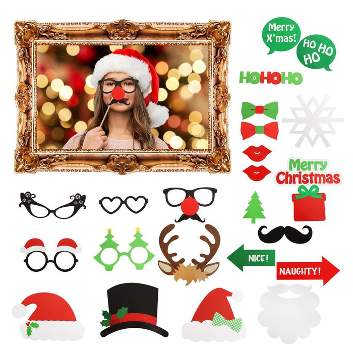 25pc Christmas Fun Photo booth Selfie Frame & Props for Memorable Festive Snaps