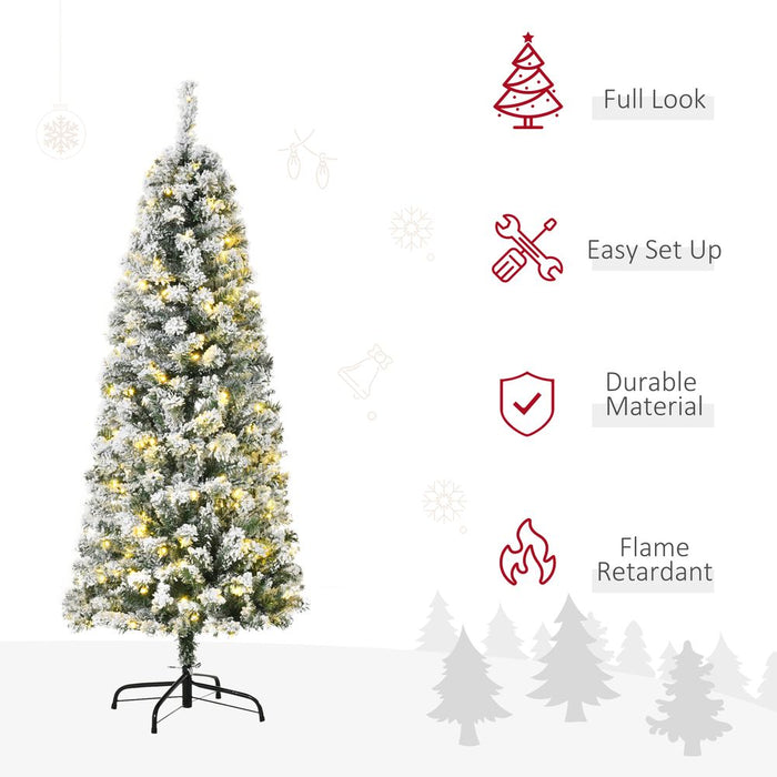 5 Feet Prelit Artificial Snow Flocked Christmas Tree Warm LED Light Green White