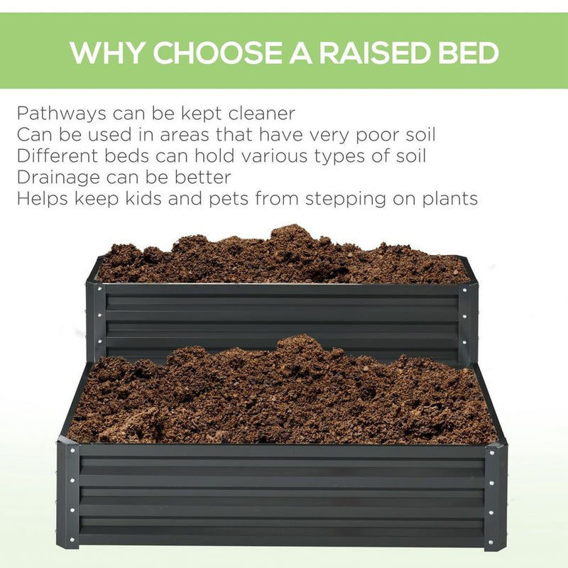 Outsunny Galvanised Raised Garden Bed - 2 Tier, Dark Grey - Open Bottom - High Quality