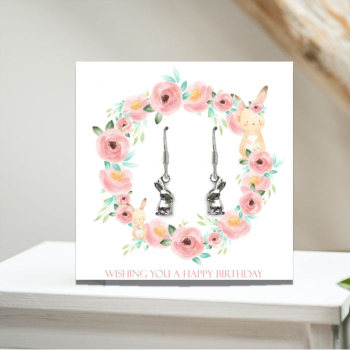 Happy Birthday Bunny Earrings Card Gift