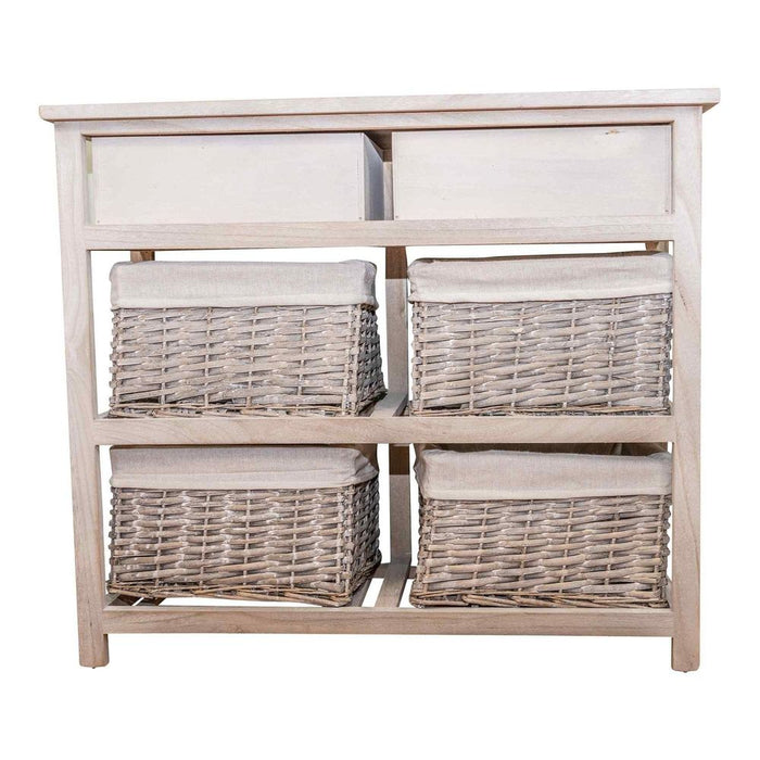 Grey Wood Grain Cabinet | 2 Drawers & 4 Baskets | W74cm x D29.1cm x H64cm