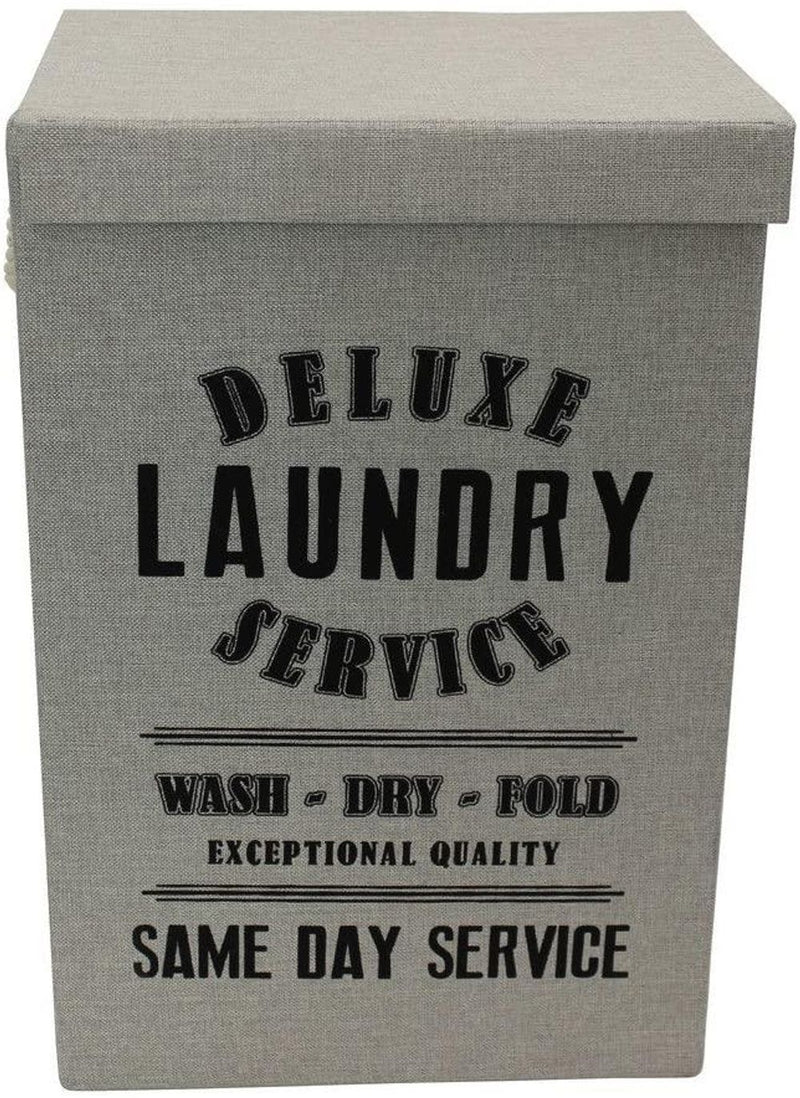 JVL Deluxe 85 Litre Foldable Fabric Clothes Laundry Hamper Bin with Rope Handles, Light Grey
