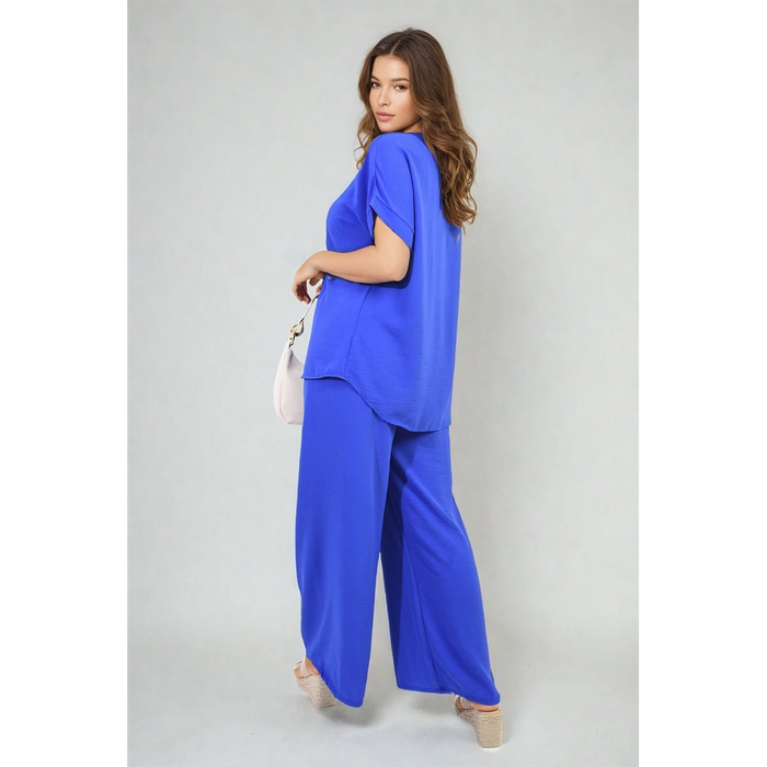 Effortlessly Chic V-Neck Top & Wide Leg Trousers Set - Premium Quality - Various Sizes & Colors