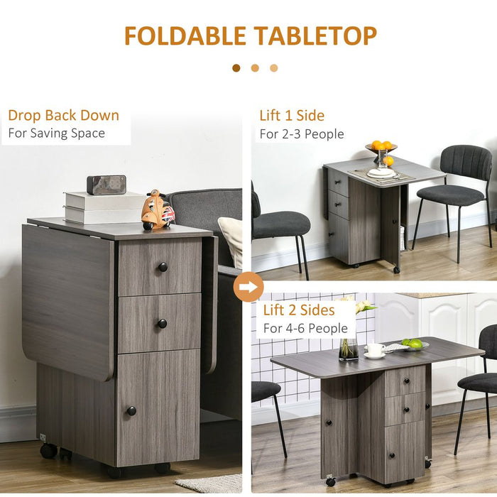 HOMCOM Folding Dining Table, Drop Leaf, Grey - Quality Expandable Space Saver with Storage Drawers