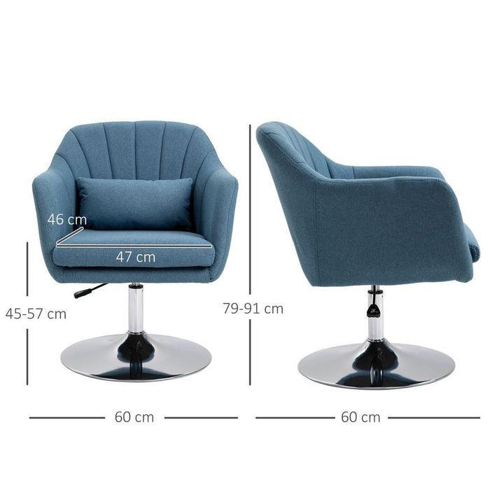 Premium HOMCOM Retro Swivel Tub Chair - Steel Frame - Blue - Cushion Seat - High Quality - Stylish Design