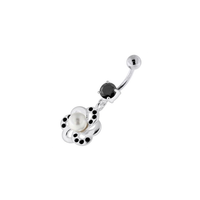 Jeweled Flower with Center Pearl Swirl Navel Belly Piercing