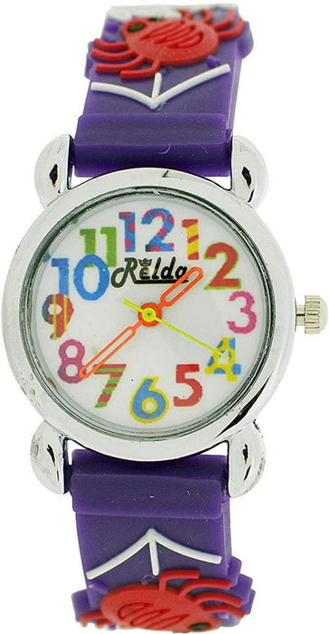 Relda Children's Spider Web Purple Girl's Watch REL103 - Analog, Silicone Strap, Big Numbers, High Quality