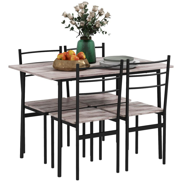 HOMCOM 5 Piece Dining Set, Space Saving Table and 4 Chairs, Industrial Style, Grey Wood-effect, Black Frames