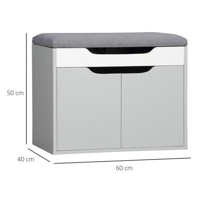 Shoe Storage Bench w/ Cabinet Adjustable Shelf and Cushion for Entryway Grey