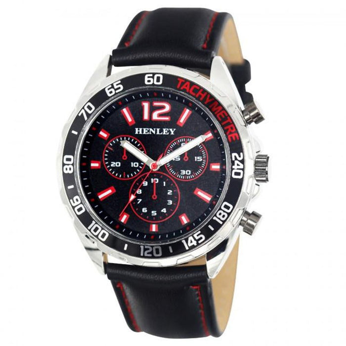 Henley Men's Red Dial Sports Watch - Multifunctional & Stylish - Genuine Leather Strap H02221.10