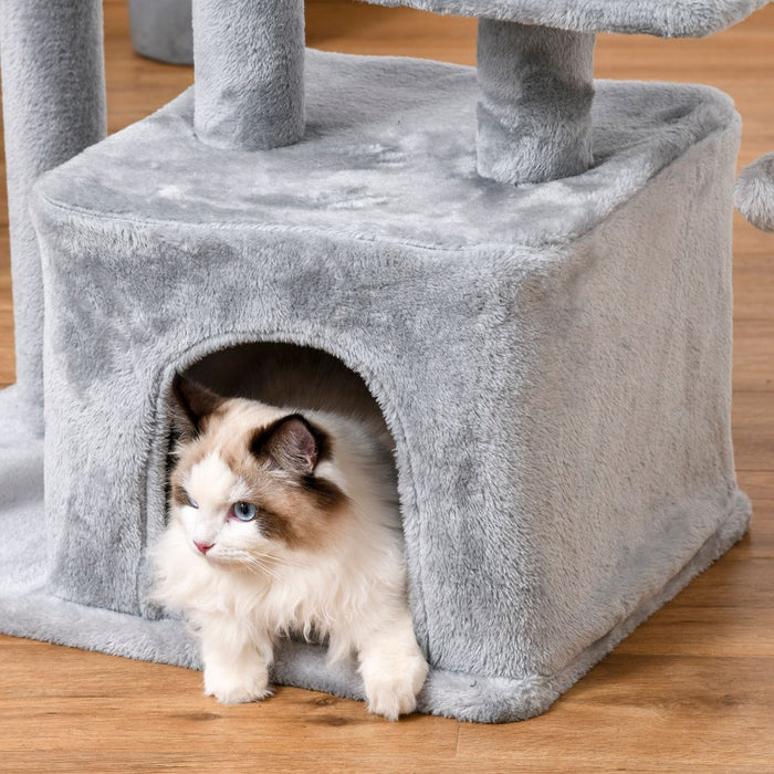 PawHut Cat Tree Tower for Indoor Cats 114cm Climbing Activity Centre Kitten with Sisal Scratching Post Perch Hanging Ball Condo Toy Light Grey