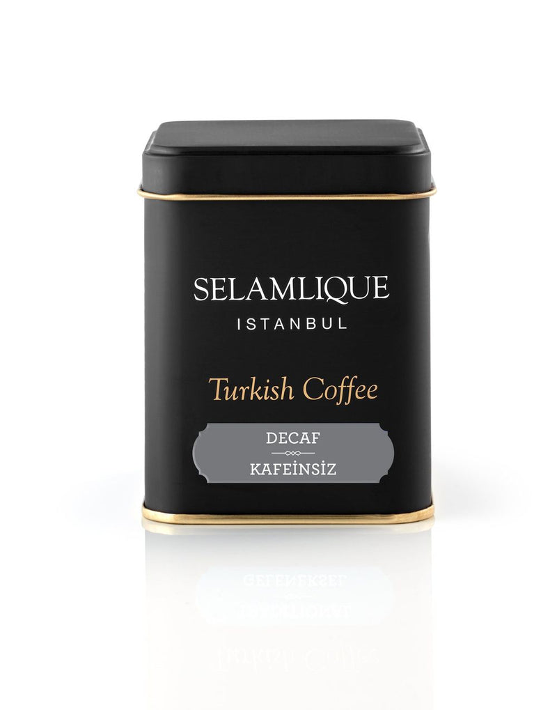 Selamlique Decaffeinated Roasted Ground Turkish Coffee, Turkish Decaf Fine Grind Coffee, 1 Box of 125g