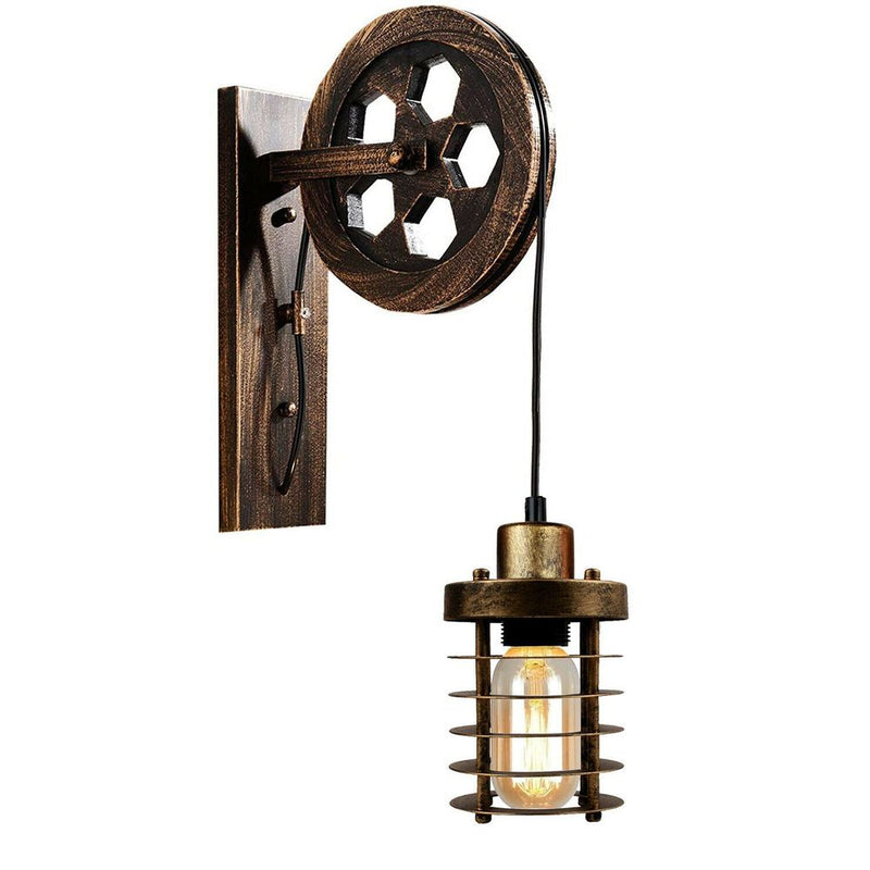 Vintage Industrial Adjustable Pulley Wheel Wall Mounted Light ~1222