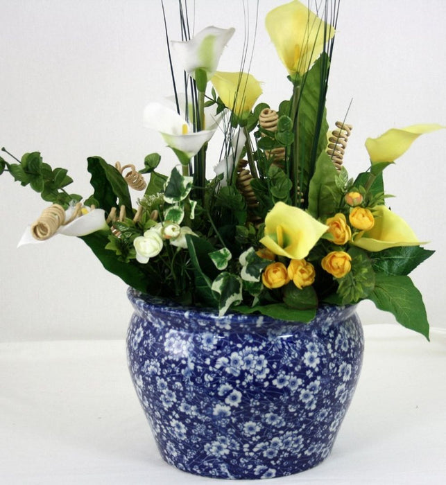 Ceramic Planter: Vintage Blue & White Daisies Design