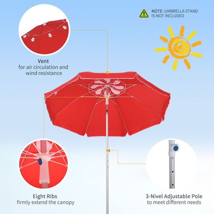 High-quality 1.96m Beach Umbrella w/ Aluminium Frame & Bag- Red