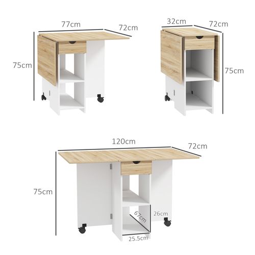 HOMCOM Foldable Dining Table, Drop Leaf Table with Storage for Kitchen, Oak
