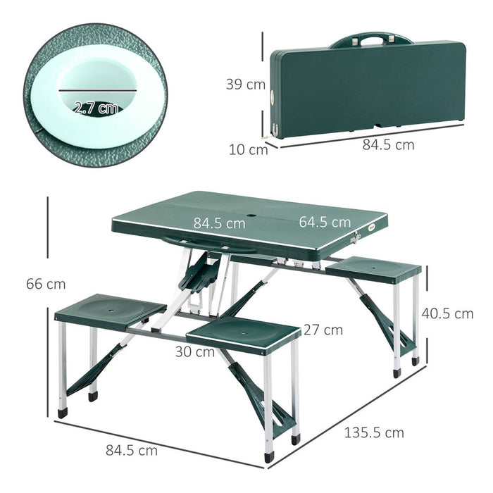 Portable Folding Picnic Table Set | 4-Seater Aluminum Chairs with Umbrella Hole