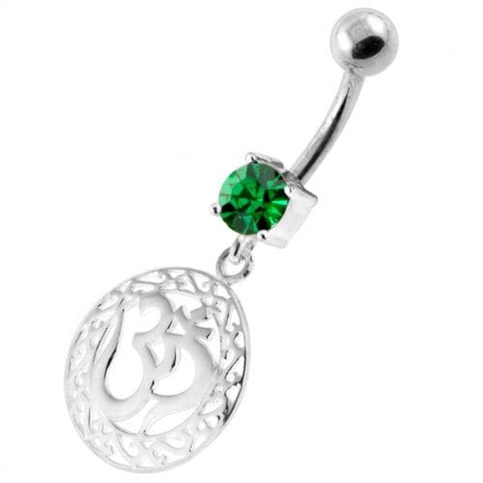 Ohm in a Floral Cut out 925 Sterling Silver Navel Bar