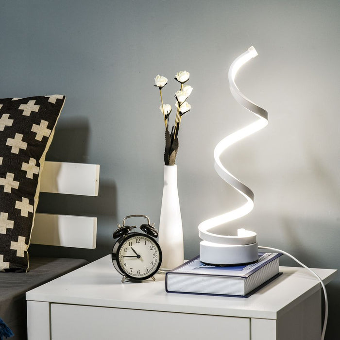 Modern Wave-Shaped LED Table Lamp  Round Metal Base 6000K, White HOMCOM