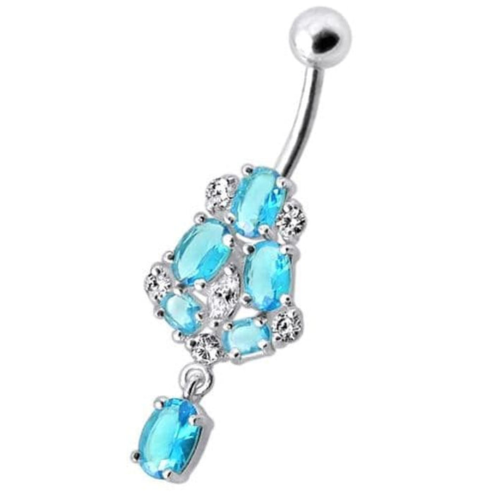 Silver Fancy Jeweled Dangling Navel Ring Body Jewelry