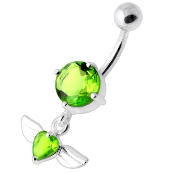 Jeweled Flying Heart Silver Belly Bar