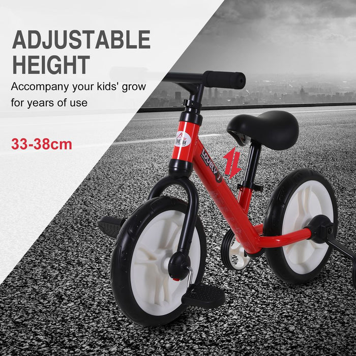 HOMCOM 11 Inch Kids Balance Bike Training Pedal Bicycle W/Removable Stabilizers EVA Tyres Adjustable Seat Height 2 to 5 Years Gift for Boys Girls Red