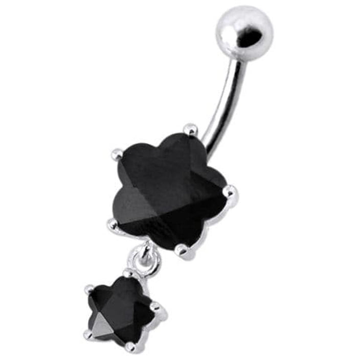 Fancy High Quality  Flower Silver Dangling With SS Bar Belly Ring