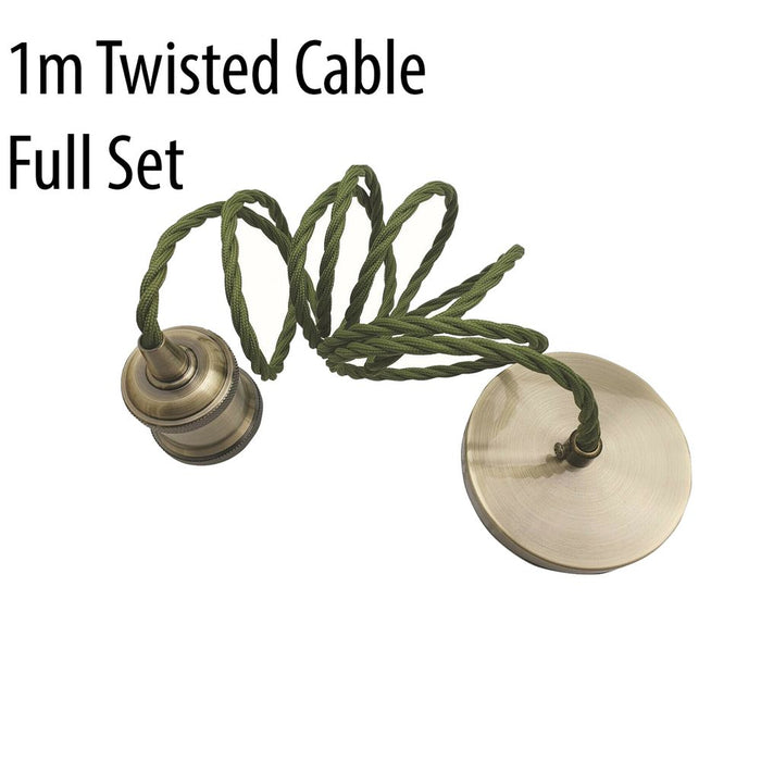 1m Army Green Twisted Cable E27 Base Green Brass Holder~1710