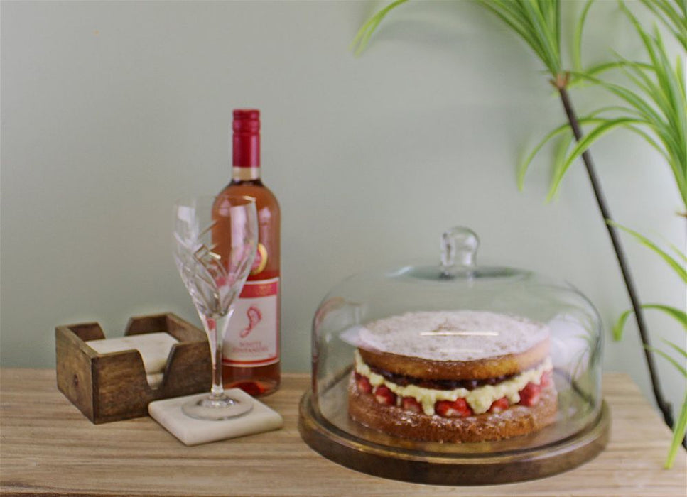 Mango Wood Cake Stand - Glass Dome - High Quality