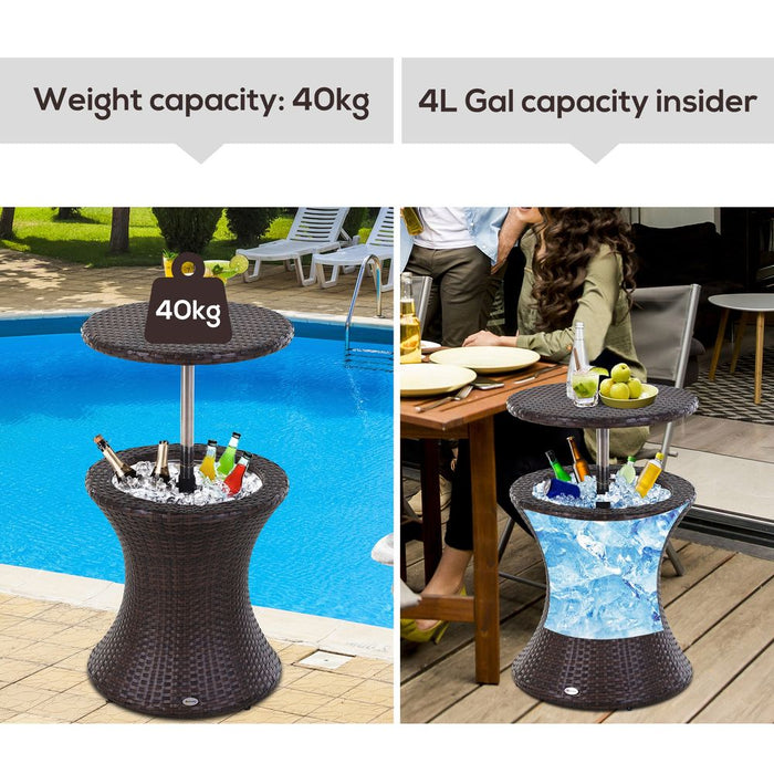 Rattan Ice Bucket Cooler Table Beer Patio Party Activity Bar W/Table-Brown