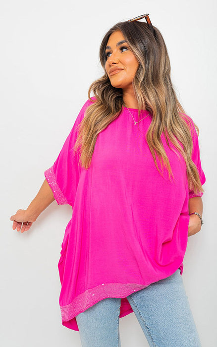 Sparkling Sequin Trim Top - Oversized & Glamorous! ?????