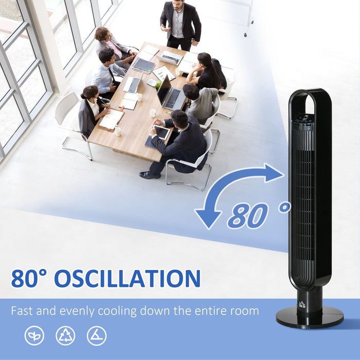 High-Performance Tower Fan with Oscillation, 3 Speeds, Timer, Remote Control - Black