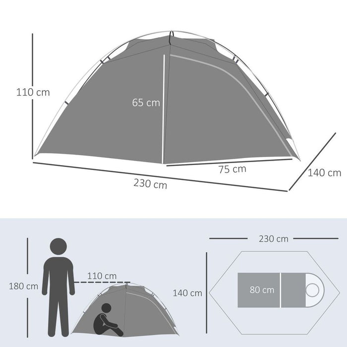 Camping Tent Compact 2 Person Dome Tent for Hiking & Garden - Dark Grey