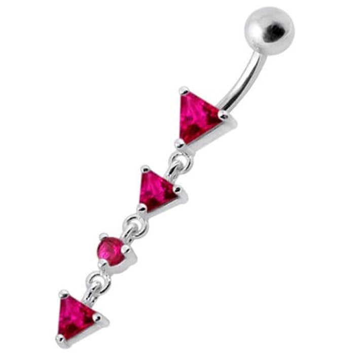 Fancy Jeweled LONG Dangling SS Banana Curved Bar Belly Ring