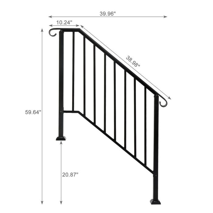 Artisasset Matte Black Outdoor 3 Level Iron Handrail