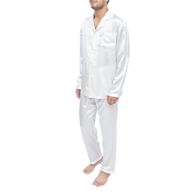 SILK PJS LONG SET MENS LARGE IVORY Pyjamas