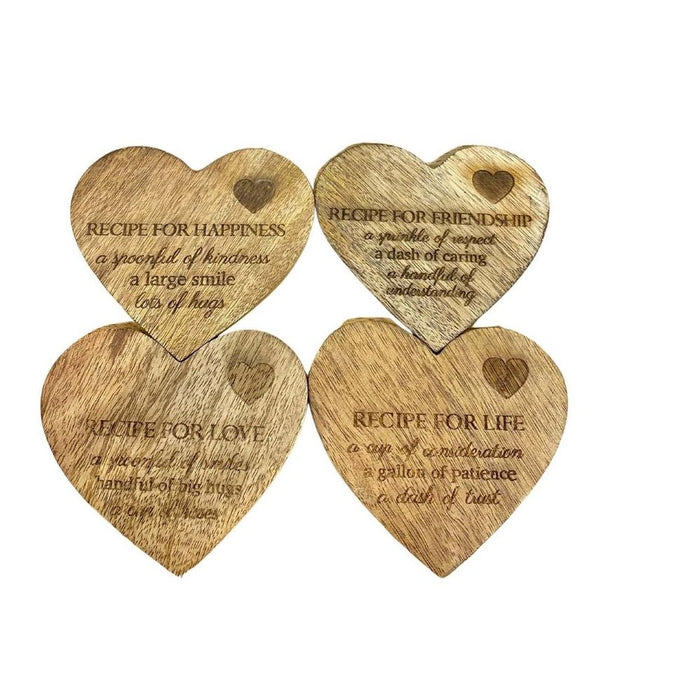 Rustic Heart Coaster Set | 4 Wooden Coasters | Sentimental Message | 10.5cm x 9.5cm