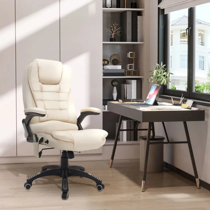 Executive Office Chair with Massage and Heat PU Leather Reclining Chair, Beige