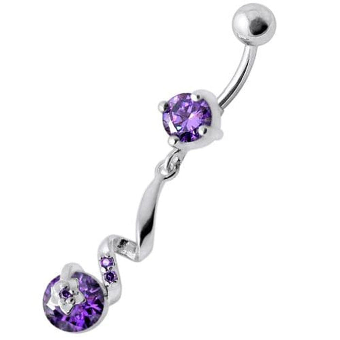 Fancy Jeweled Dangling Star SS Bar Belly Ring